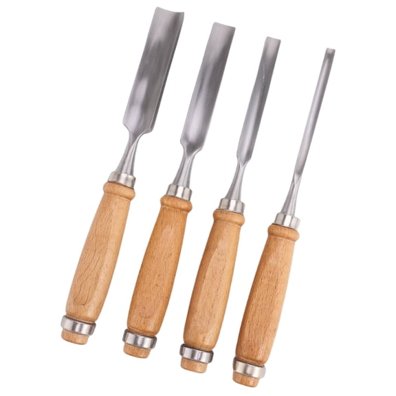 Pack of 4 Woodworking Gouge Set Heat Treated Steel Cutter in Multiple Size Flat Chisel for Smooth Material Removal