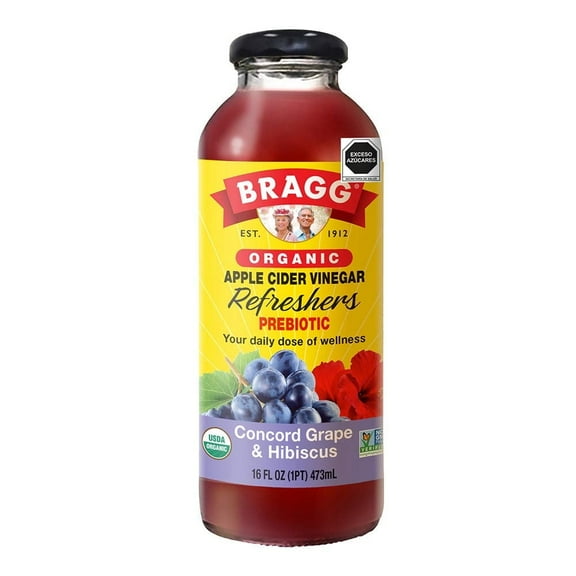 Bragg Organic Apple Cider Vinegar Refreshers Concord Grape and Hibiscus -- 16 fl oz Pack of 3