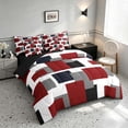 thumbnail image 2 of Manfei Modern Geometric Block Queen Bedding, Abstract Colorful Square Bedding Comforter Set Queen, Red Black Gray, Black Reversible 7 Pieces, 2 of 6