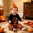thumbnail image 5 of UAYOTSE Baby Boys Halloween Pumpkin Stripe Outfit Bodysuit Pants Hat Infant Festival Daily Wear Size 3-6 Months, 5 of 8