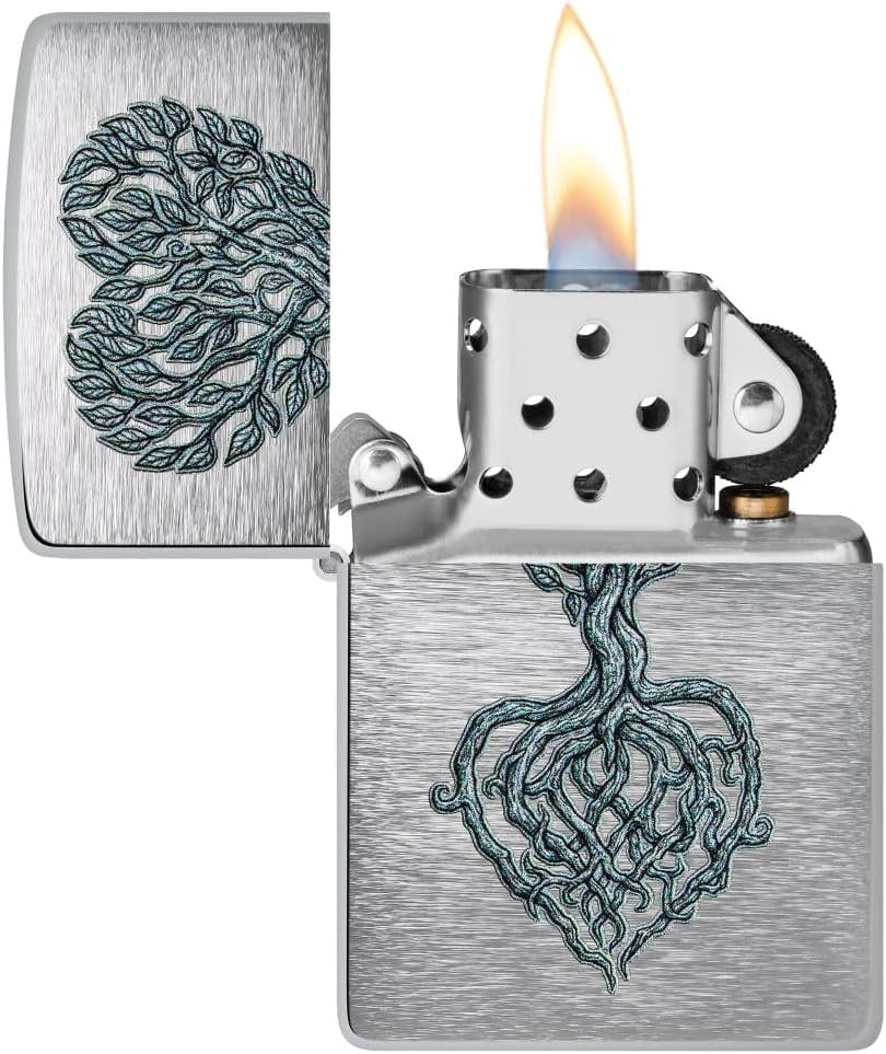 Zippo Lighter - Customize Message on Rooted in Love Brushed Chrome Pocket 46232
