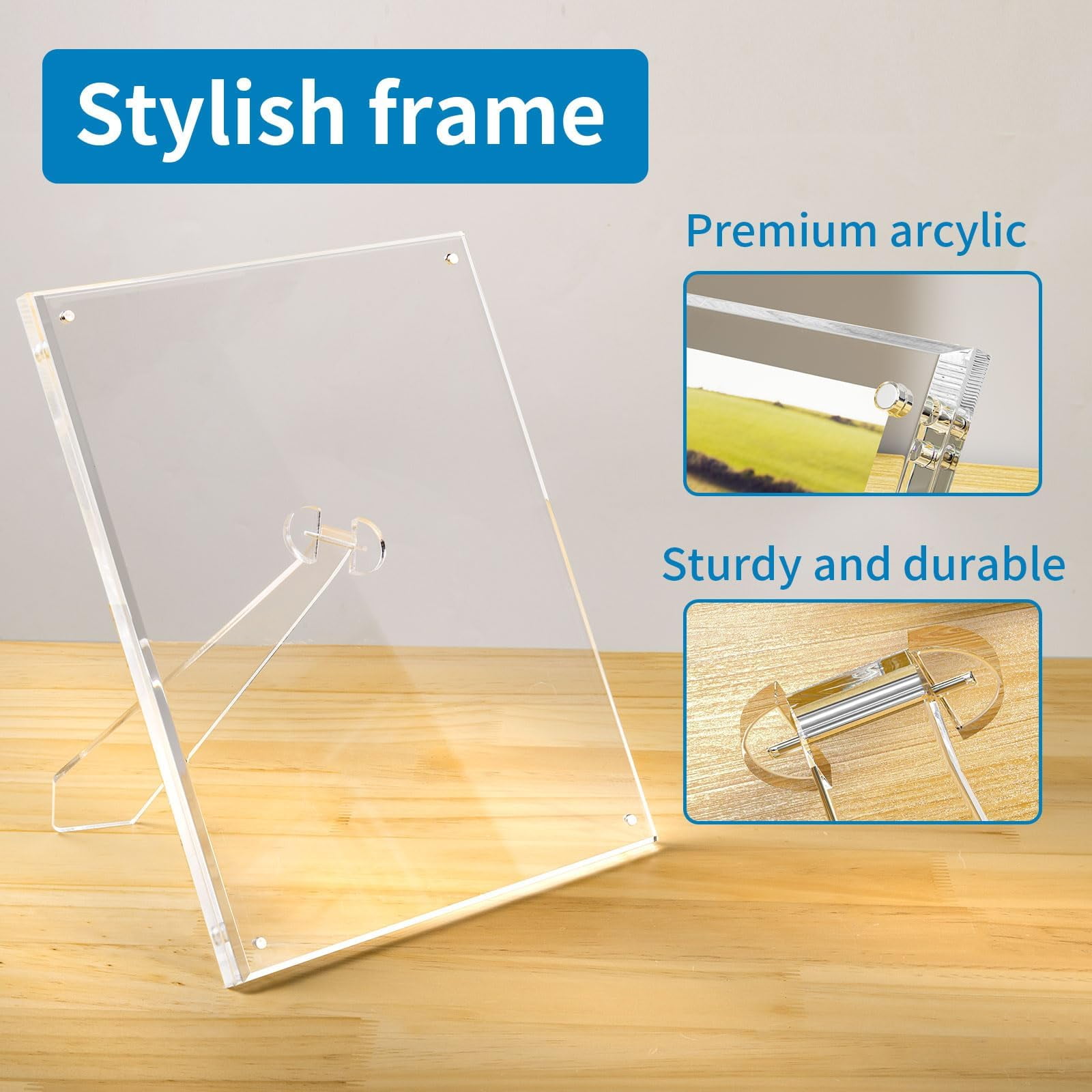 NIUBEE 5x7 Acrylic Picture Frames 3 Pack, Clear Picture Frames with Stand, Magnetic Frame Acrylic Lucite Frameless Transparent Cubes Floating Gift for Home Office Desktop Display Horizontally