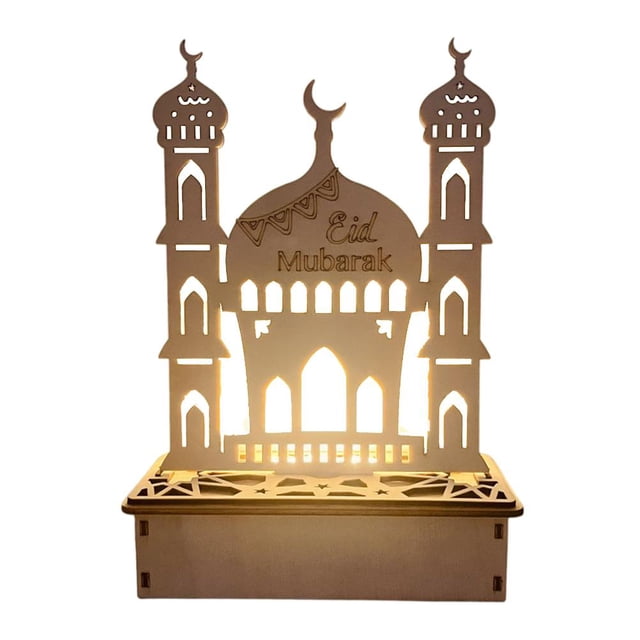 Lámpara LED de madera para decoración de Ramadán, luz nocturna LED portátil de Eid Ramadán, adorno de mesa Ideal para decoración de Ramadán Eid