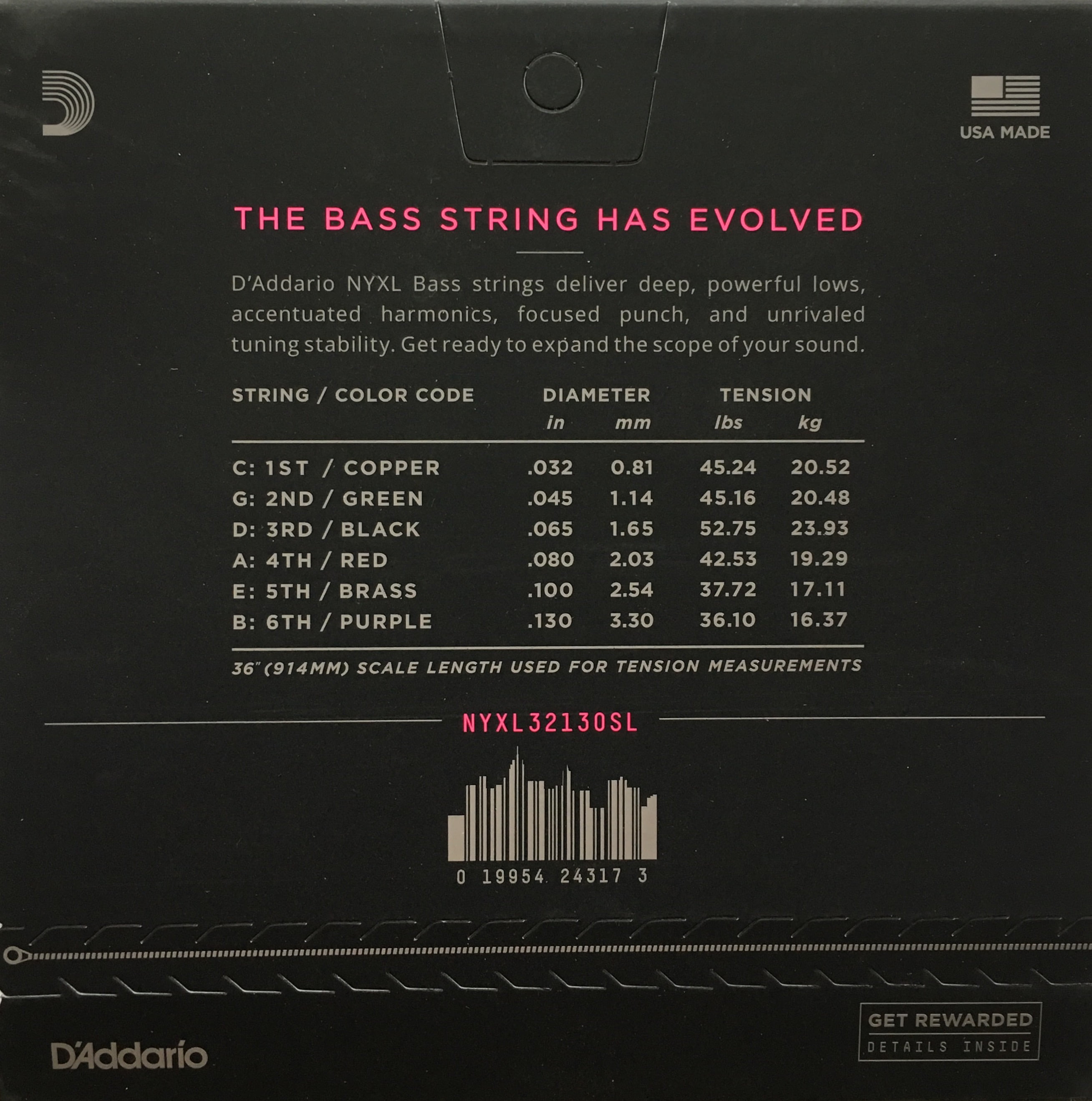 D'Addario NYXL32130SL Bass Guitar Strings 6-String Super Long Scale