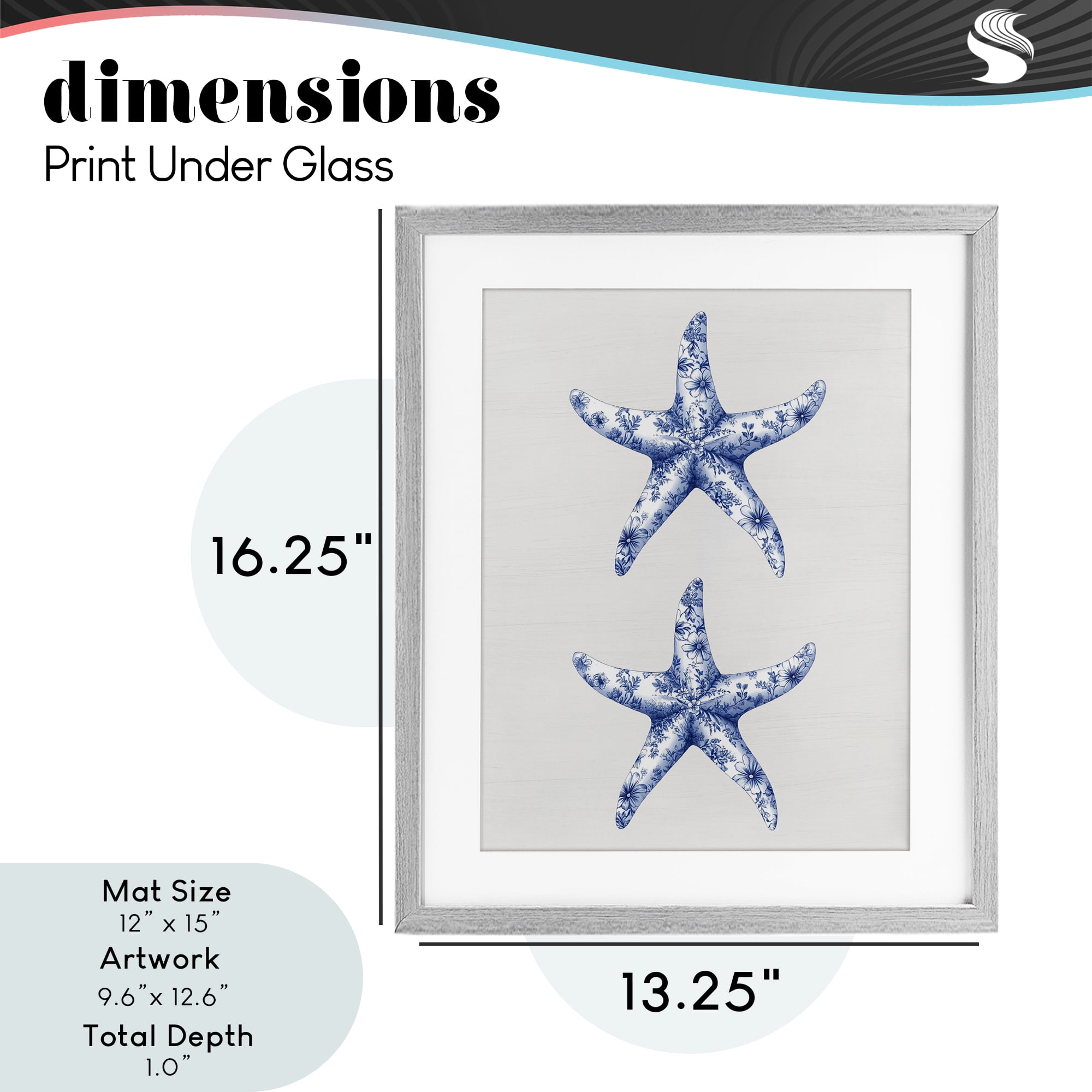 Vintage Toile Starfish Gray Framed Print Under Glass, design by Lettered and Lined