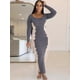 thumbnail image 4 of Vestido de otoño-invierno 2024 para mujer, vestido informal ajustado para oficina, vestido retro elegante con cuello redondo, cintura alta, manga larga, vestido de fiesta, 4 of 5