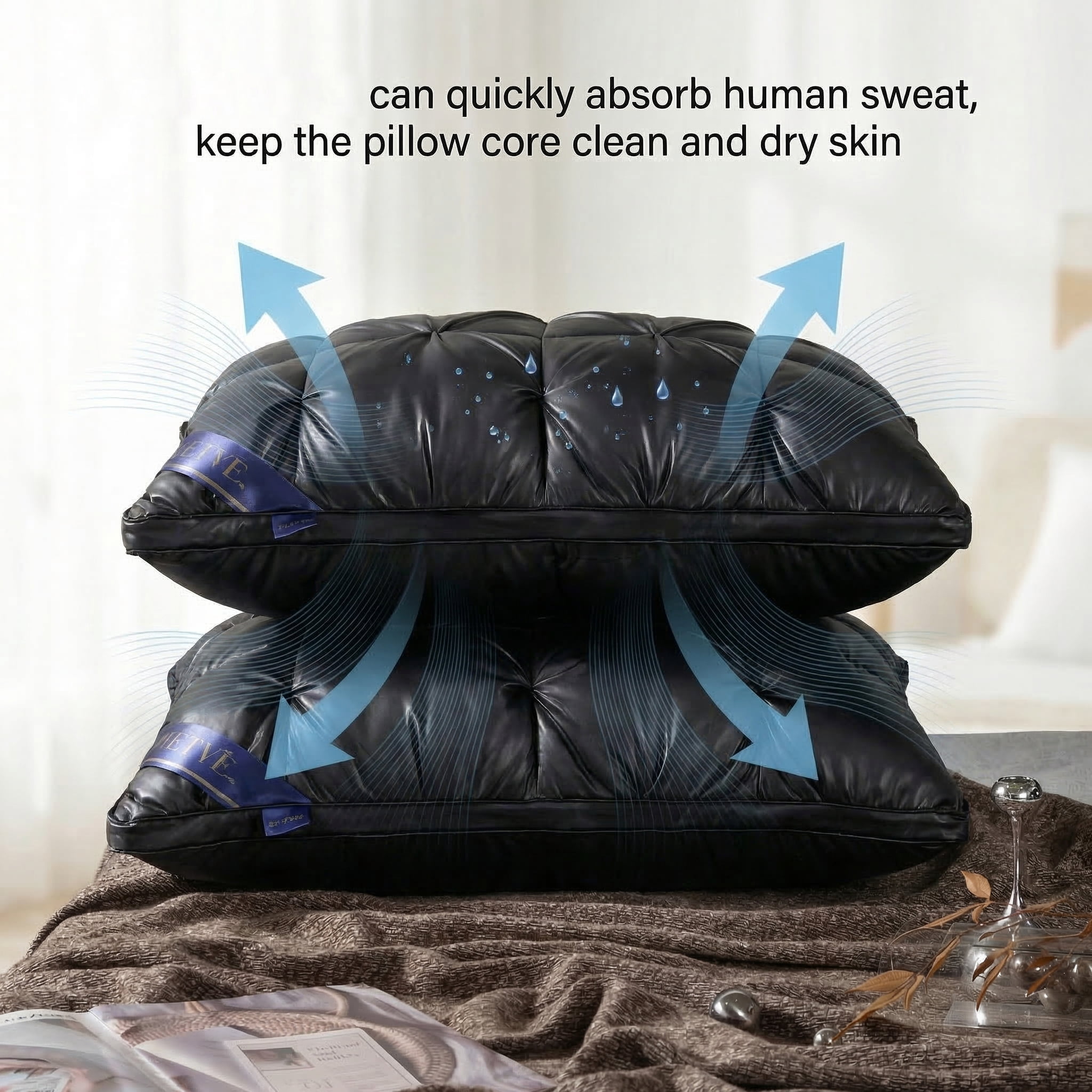 2PCS Hotel Quality Pinch Pleat Pillow, Breathable & Skin-Friendly Pillow Core, Light Luxury Decorative Pillow, Neck Support & Sleep Enhancing Pillow, Available in Multiple Colors(black,Queen)