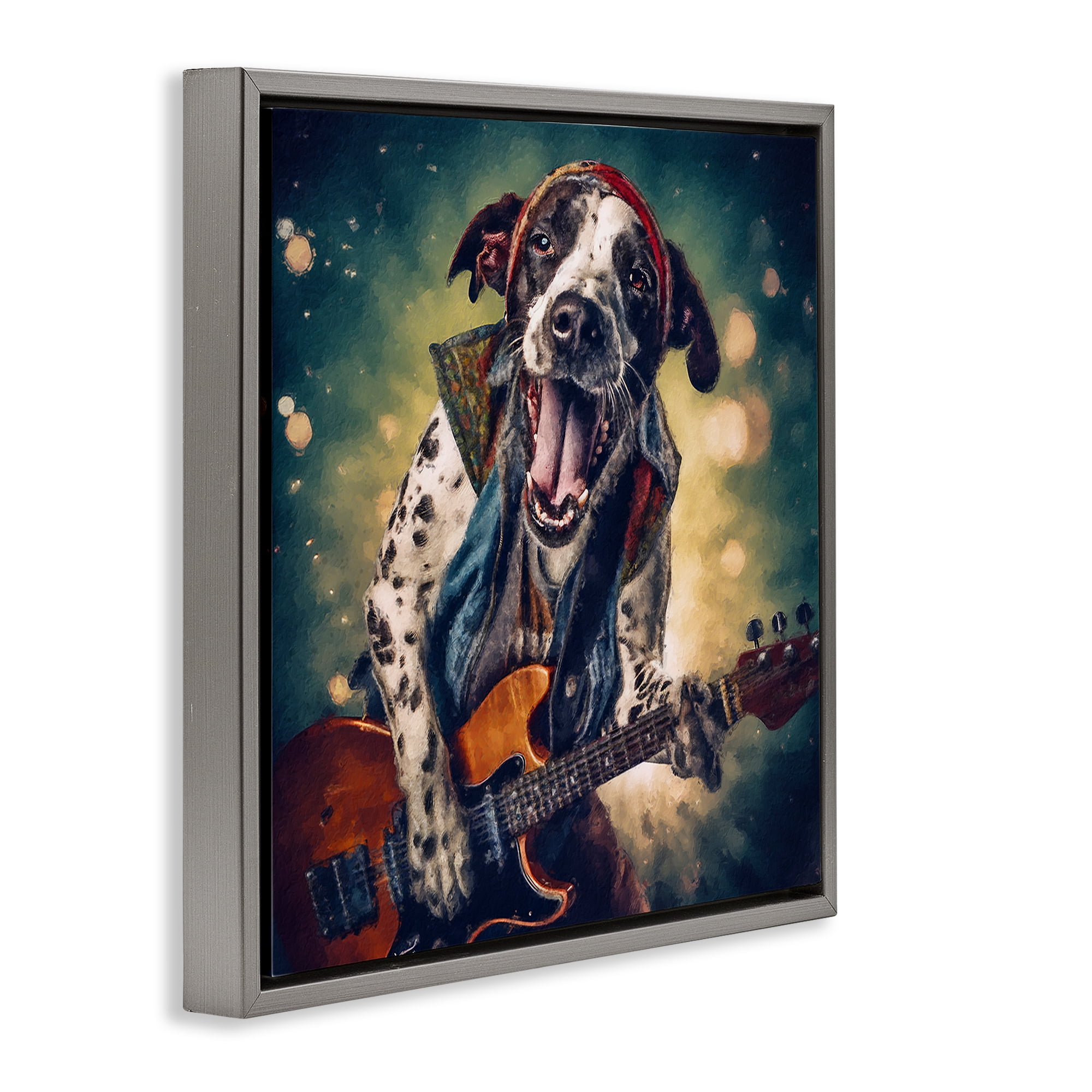 Stupell Industries Musician Dog Singing Animals Painting Gray Floater Framed Canvas Art Print Wall Art, 25 x 25