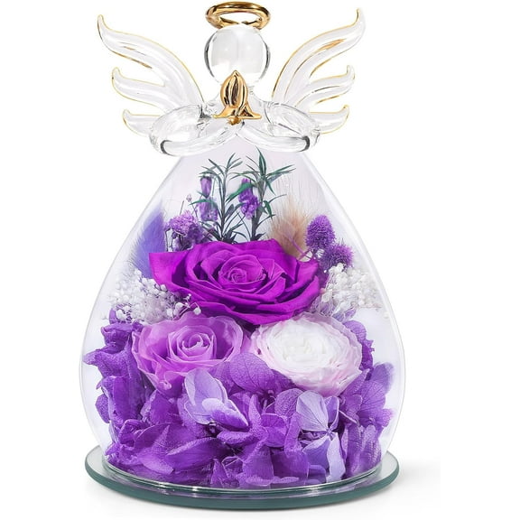 Gifts for Mom Birthday Gifts for Women Preserved Rose Forever Flower in Glass Angel Figurines Fresh Flowers for Delivery Anniversary Mothers Day Real Colorful Roses for Grandma Her Wife from Daughter