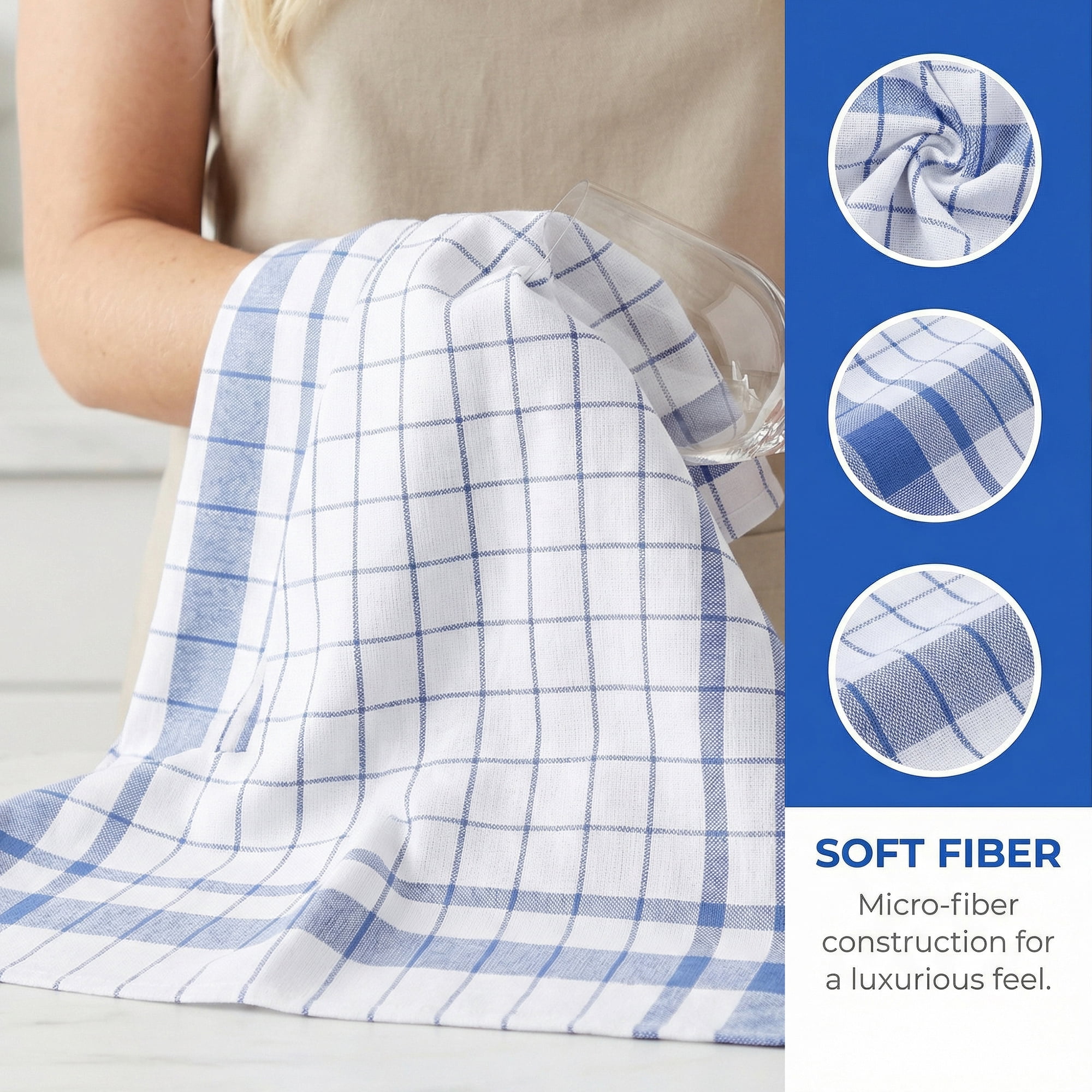 Unique Bargains Plaid Absorbent Quick-Drying Kitchen Towels 4 Pack Blue/Green 28" x 16"