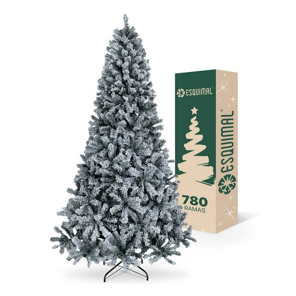 Árbol de Navidad Frondoso con Ramas Escarchadas, Pino Navideño Esquimal (Verde Oscuro Nevado, 1.80 m)