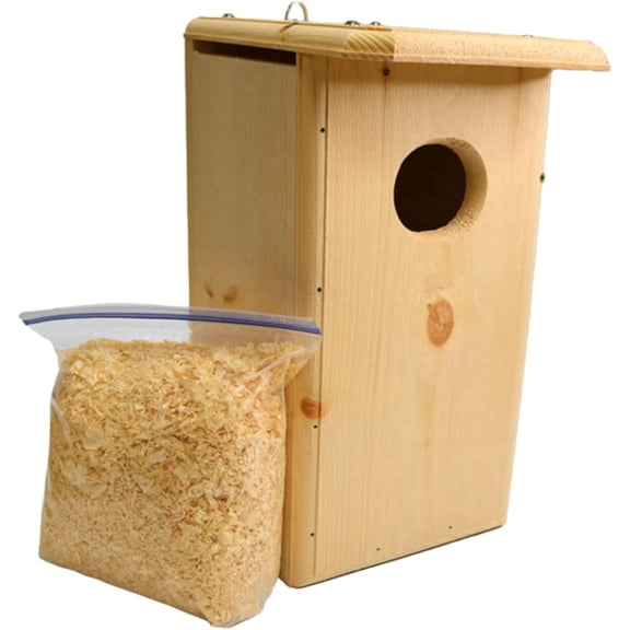 Bird Habitats Bufflehead Duck House - Cavity-Nesting Box with Side Access & Wood Chips, 1" Thick Eastern White Pine for Insulation, Ventilated & Easy-Clean, 17.75"H Duck Nest Box - Made in USA