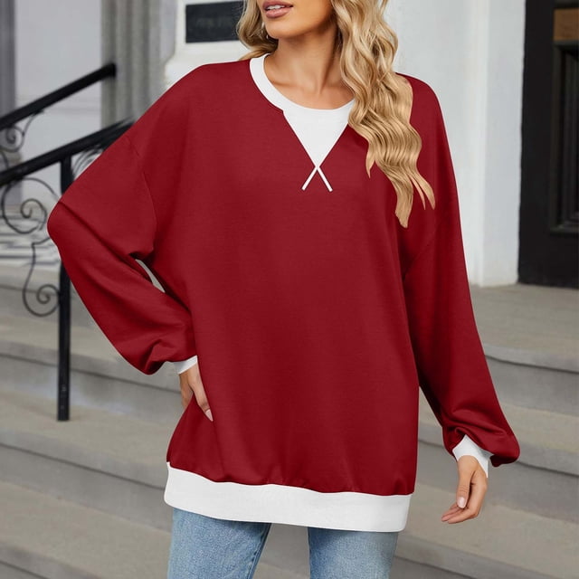 Women's Fashion No-Cap V-Neck Solid Color Long Sleeve Sweatshirt