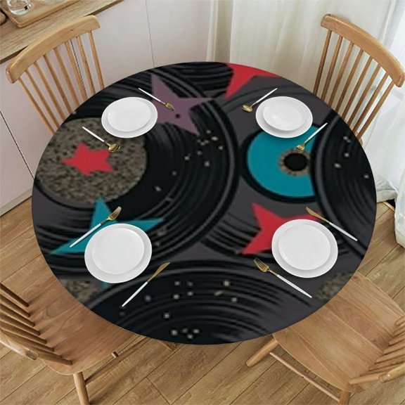 Round Fitted Tablecloth, Black Elastic Tablecloth for Round Tables, Waterproof