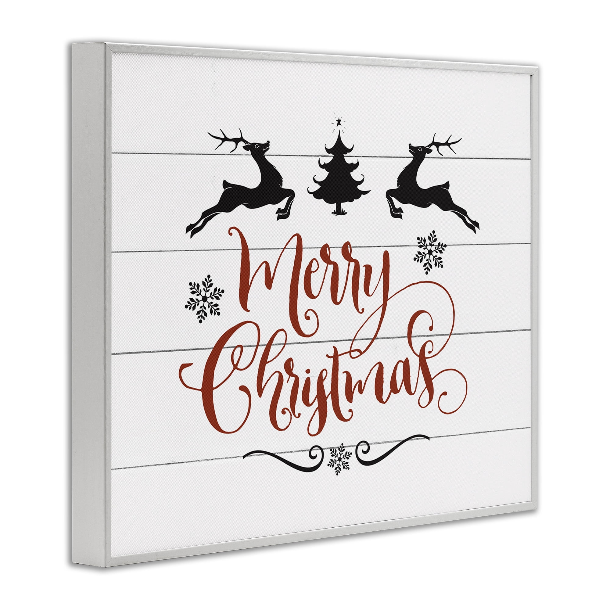 Stupell Industries Merry Christmas with Reindeer Holiday Painting White Framed Art Print Wall Art, 14 x 11
