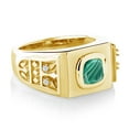thumbnail image 3 of Gem Stone King Men's 18K Yellow Gold Plated Silver Cushion Green Malachite Ring (3.04 Cttw, Gemstone Birthstone, Size 11), 3 of 4