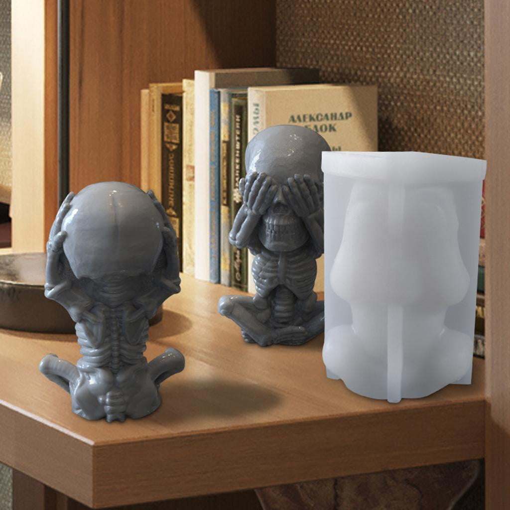 Osdhezcn 3D Skull Candle Epoxy Resin Mold Halloween Funny Skeleton Modeling Aromatherapy Plaster Silicone Mould DIY Crafts Soap Candle Casting Tools