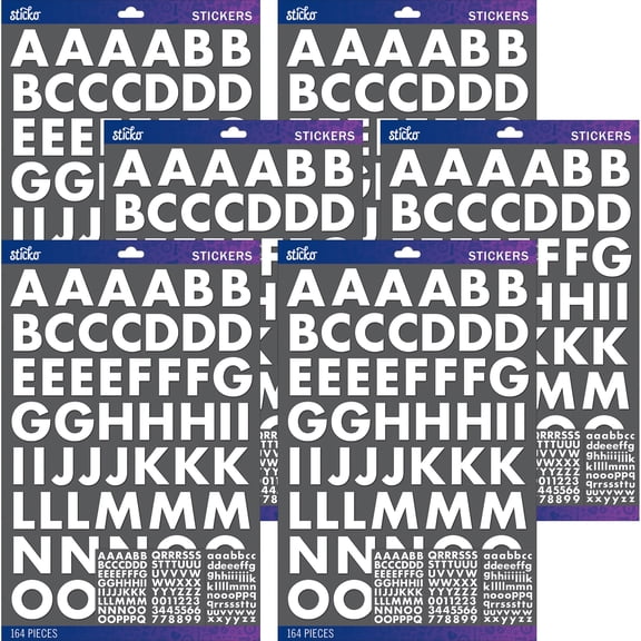 Sticko Alphabet Stickers-White Futura Bold Large, Multipack Of 6