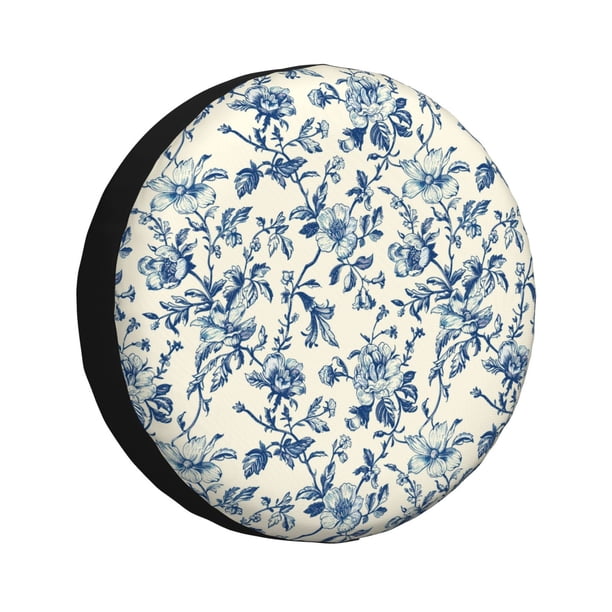 Balery Vintage Blue Floral Cubiertas para Neumáticos - Protector Resistente para Neumáticos de Camioneta, SUV, Remolque, Camper y RV-14 inch