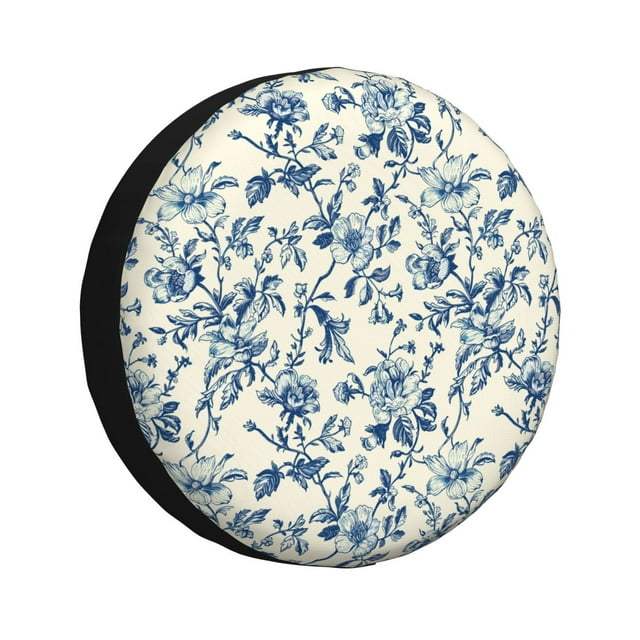 Balery Vintage Blue Floral Cubiertas para Neumáticos - Protector Resistente para Neumáticos de Camioneta, SUV, Remolque, Camper y RV-17 inch
