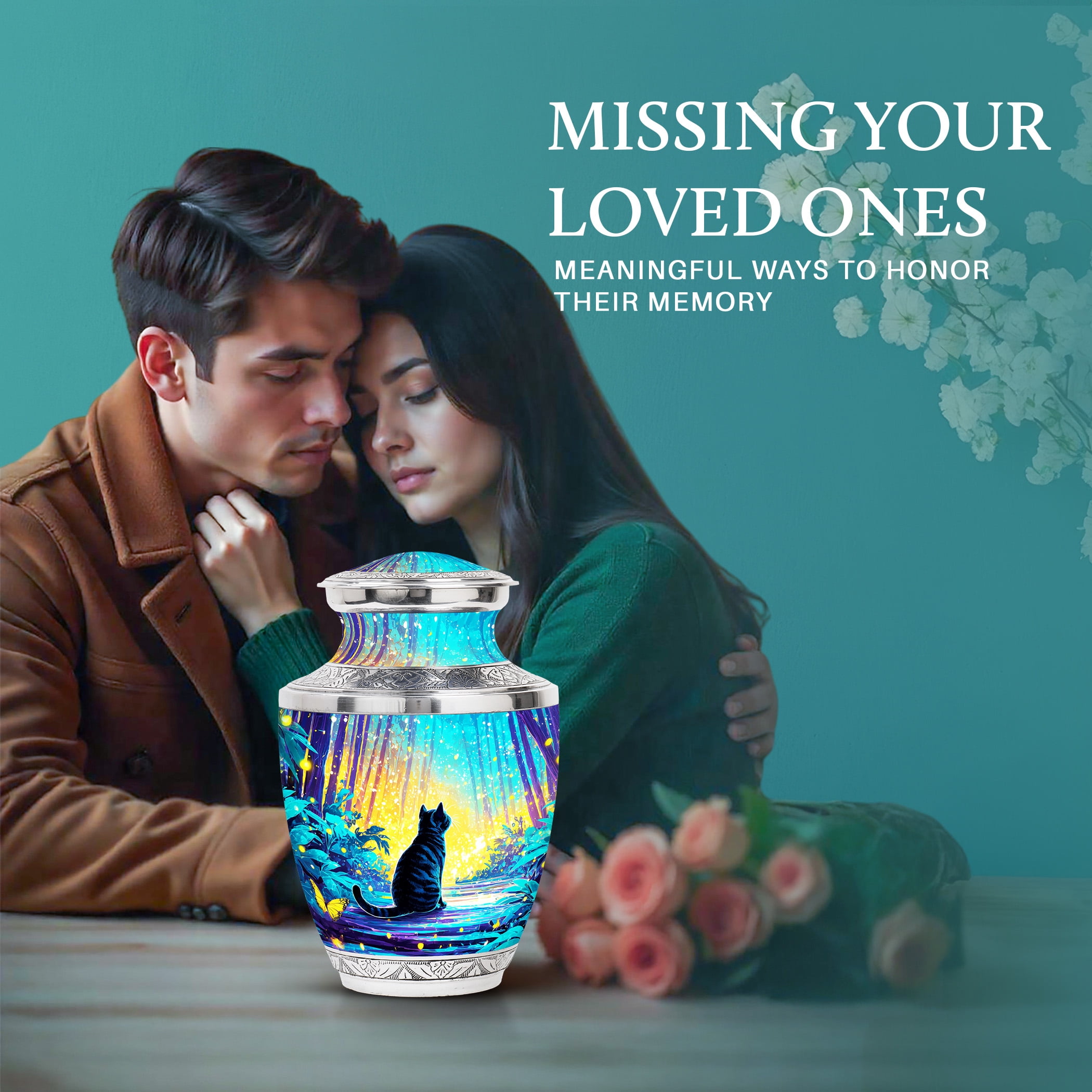 SABURIAL Cat Funeral Decorative Urns - Memorial Urn Human Ash - 10 Inch - Large with Velvet Bag - Unique Urn for Human Ashes - Adult Large Urns for Male & Female - Cremation for Ashes