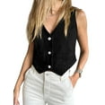 thumbnail image 2 of Sleeveless Womens Summer Crop Tops Denim Vest V Neck Button Down Jean Waistcoat Jacket, 2 of 6