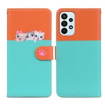 Feishell Cute Animal Pattern Wallet Phone Case for Samsung Galaxy A23 5G,Color Matching PU Leather Shockproof Magnetic Flip Stand Credit Card Slots Slim Phone Case with Wrist Strap,Skyblue