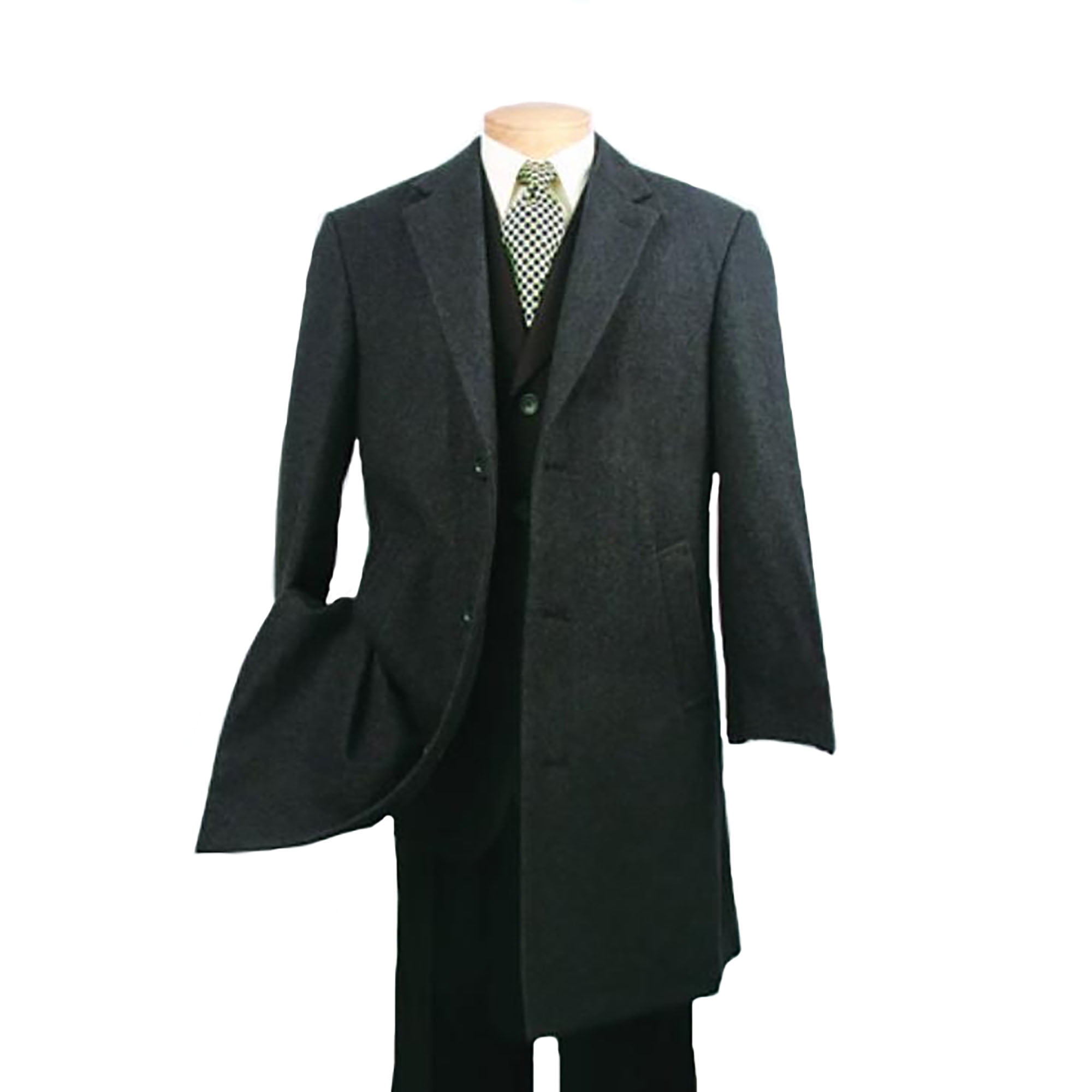 Mens Charcoal Single Breasted Wool Cashmere Overcoat Topcoat Full ...