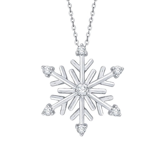 Diamond Snowflake Pendant Necklace in 14K White Gold (1/10 cttw, G-H, I2-I3)