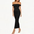 thumbnail image 5 of Women's off Shoulder Ribbed Midi Dress, Solid Sleeveless Ruched Split Bodycon Summer Club Dress Black XL(XL), 5 of 7