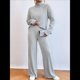 thumbnail image 5 of Conjuntos de 2 Piezas para Mujer para Otoño: Suéter de Punto de Viaje, Pantalones Anchos y Chándal para Estar en Casa. Gris L, 5 of 9