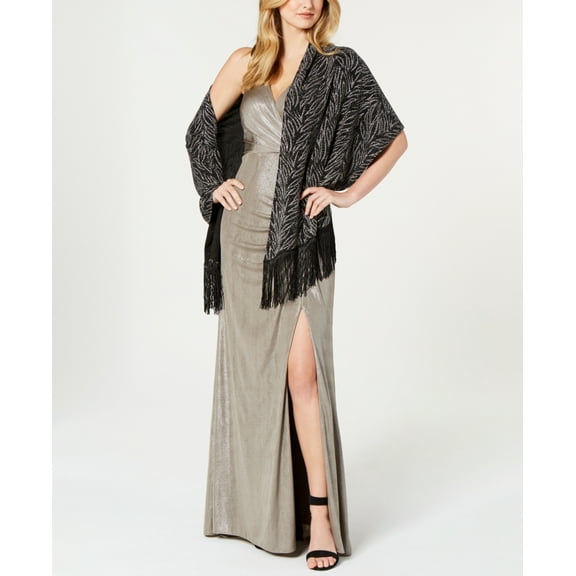 INC International Concepts Womens Leaves Shimmer Jacquard Fringe Wrap Size One Size