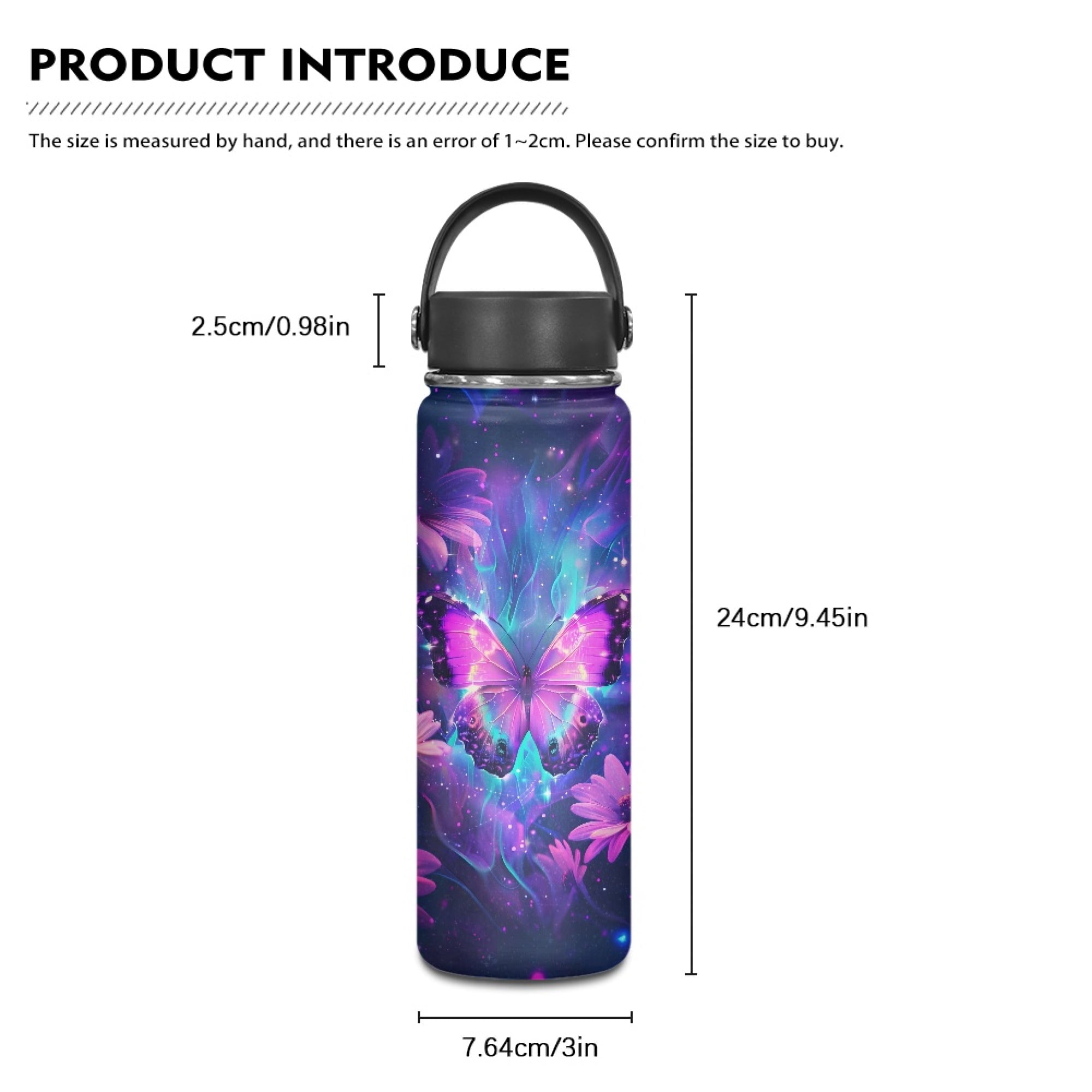 SEANATIVE Galaxy Butterfly Water Bottle for Women Kids Water Bottle with Lid 20oz Insulated Stainless Steel Reusable Leak & Sweat Proof Sports Water Bottles for Girls