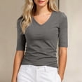 thumbnail image 2 of KHONTS Women's Half Sleeve V Neck T Shirts Mid Elbow Length Sleeve Shirts Slim Fit Tunic Tops Casual Summer Tees Dark Gray2 XL, 2 of 4