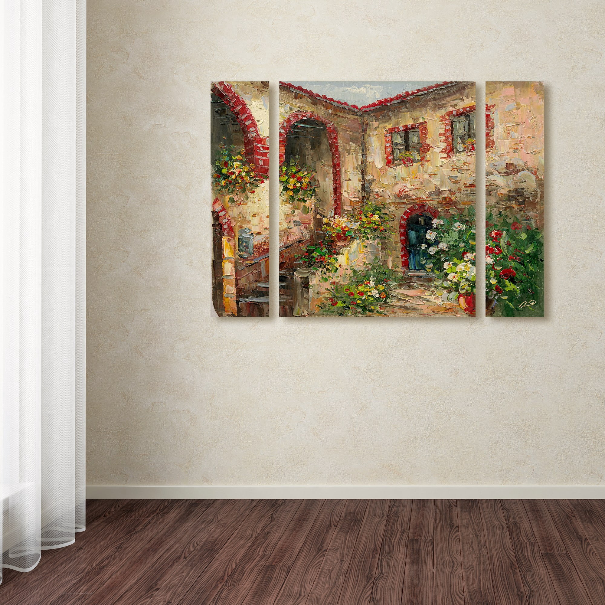 Trademark Fine Art "Tuscany Courtyard" Canvas Art by Rio Three Panel Set