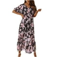 thumbnail image 2 of SMihono Robe Maxi Bohème d'Été pour Femmes Grande Taille Robe de Mode pour Femmes Manches Courtes Col en V Imprimé Fleurs Robe Longue de Plage Décontractée Robe de Plage Robe d'Été, 2 of 9