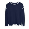 thumbnail image 5 of Fiaer Crew Neck Sweater for Women Trendy Baggy Knitted Pullover Long Sleeve Casual Thermal Warm Comfort Color Blocking Tops Navy M, 5 of 5