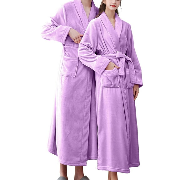 Dyfzdhu Robes for Women Double Pocket Flannel Bathrobe Soft And Warm Faced Velvet Pajamas Home Wear Robe