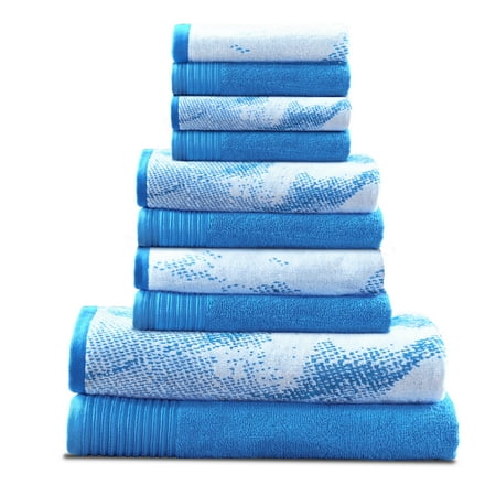 100% Cotton Highly Absorbent 10-Piece Solid and Marble Effect Towel Set, Blue by Superior