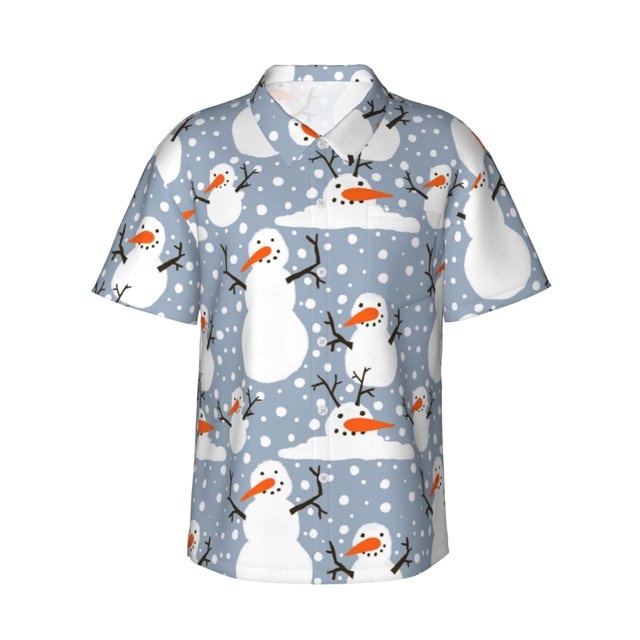Fotbe Happy Snowmen Snowfall Camisa Hawaiana para Hombre Unisex – Camisa Casual de Verano con Botones de Manga Corta de Algodón y Lino,Medium