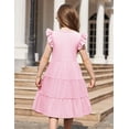 thumbnail image 5 of Arshiner Girls Dress Summer Flutter Sleeve Flared Tiered Swing Pleated Midi Cotton Casual Sundress with Pockets, 5 of 6