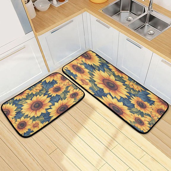 Kitchen Rugs and Mats【2 PCS】Non Skid Sunflower Pattern Creative Kitchen Mat