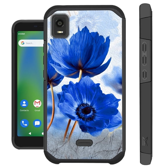Compatible with Cricket Debut Smart Hybrid Fusion Guard Phone Case Cover (Blue Peony Flower)