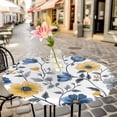 thumbnail image 3 of Yellow Blue Flowers Elastic Fitted Round Table Cover Watercolor Leaf Floral Waterproof Outdoor Tablecloth for Holiday Party, Picnic, Patio & Dining Fits Tables Up to 36"-44", 3 of 8