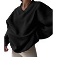 thumbnail image 2 of Women'S V Neck Oversized Sweatshirts Casual Drop Shoulder Long Sleeve Pullover Tops Black XL, 2 of 9