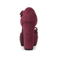 thumbnail image 2 of BLISSFUL STEP Women Round Toe Block Heel T Strap Pumps Burgundy 8, 2 of 7