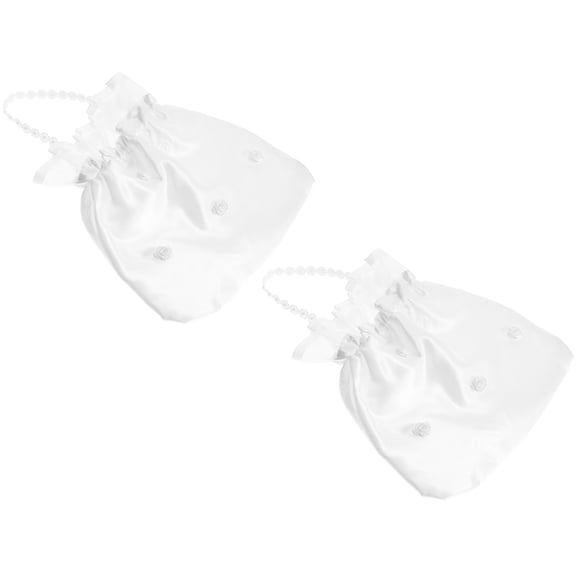ibasenice 2Pcs White Satin Bridal Purse with Floral Design for Wedding Party and Bride Use