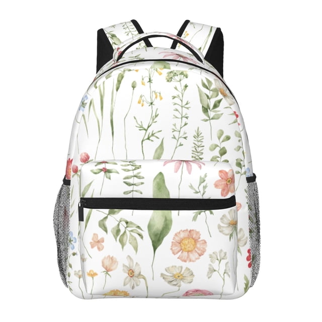 Balery Wildflower Watercolor 2 Mochila Escolar Impresa, Mochila Ligera para Viajes Casual, Mochila Duradera y Cómoda Multifuncional, Mochila para Laptop-One Size