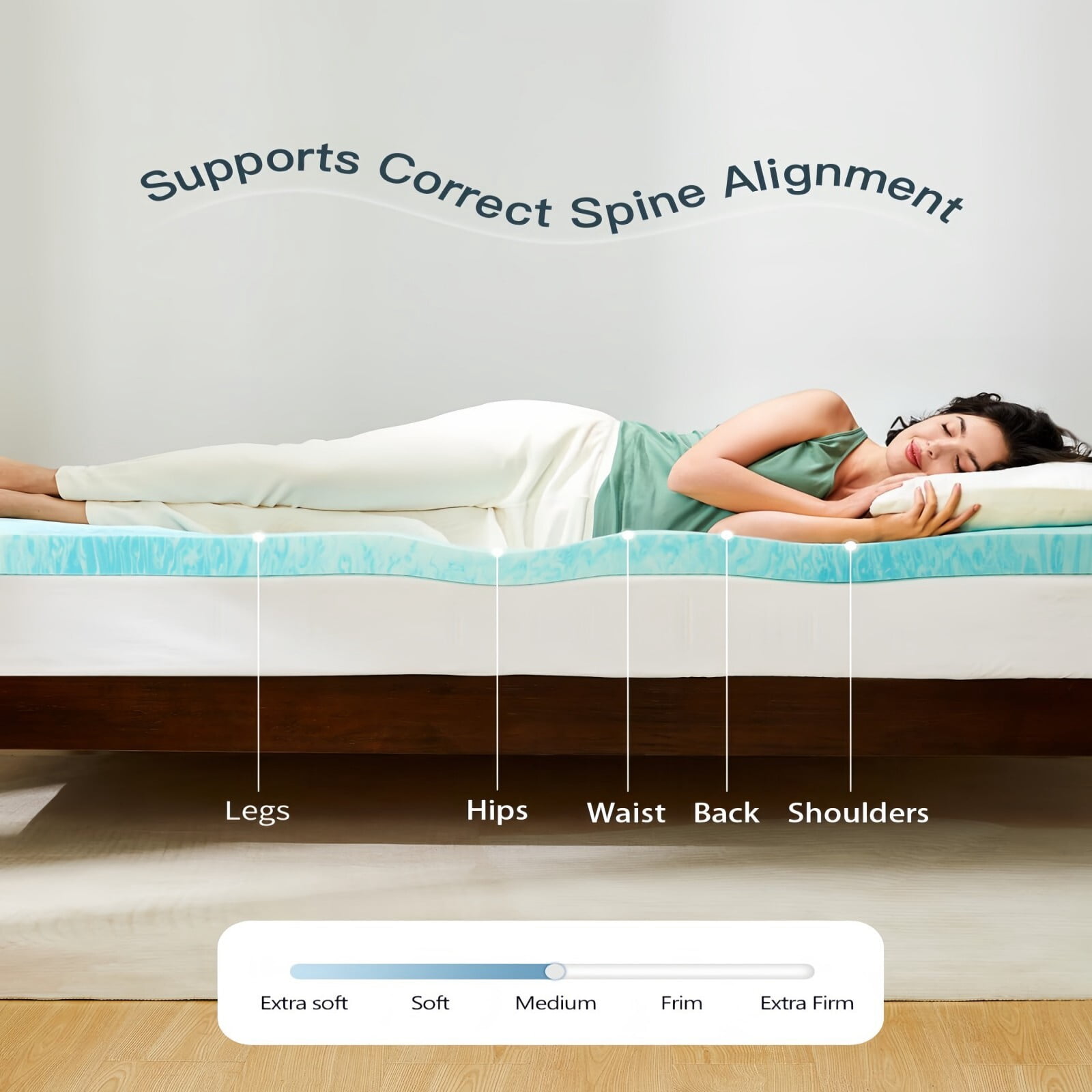 Kelno TwinXL Size Mattress Topper 3IN Cooling Gel Memory Foam Ventilated Breathable Bed Topper for Pressure Relief, Swirl Blue