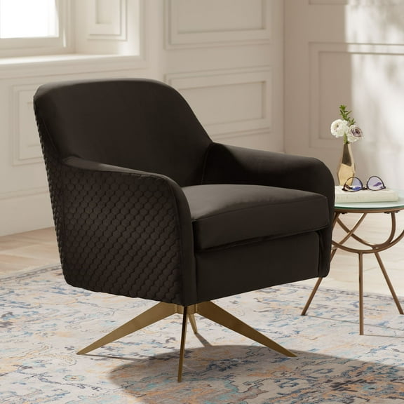 Studio 55D Ames Quilted Espresso Velvet Swivel Chair